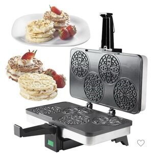 Cucina Pizzelle Maker- Polished Electric Holiday Baker Press Makes 4 Cookies New